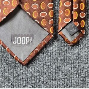 JOOP! Tie Mens OS Brown Silk Geometric Oval Pattern Made In Italy